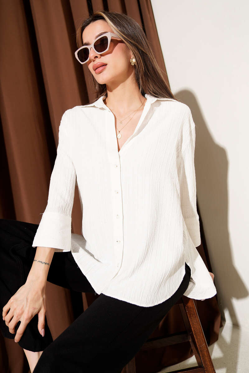 Oversized Crinkle Shirt - Ecru