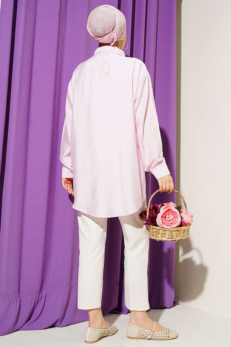 Oversized Shirt with Buttoned Cuffs - Pink