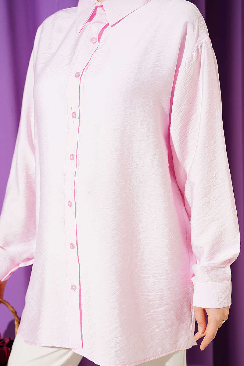 Oversized Shirt with Buttoned Cuffs - Pink