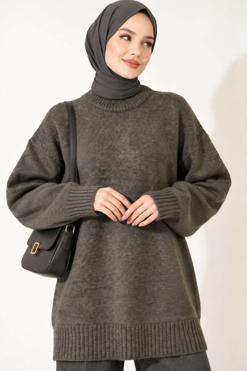 Oversized Ribbed Knit Tunic - Khaki