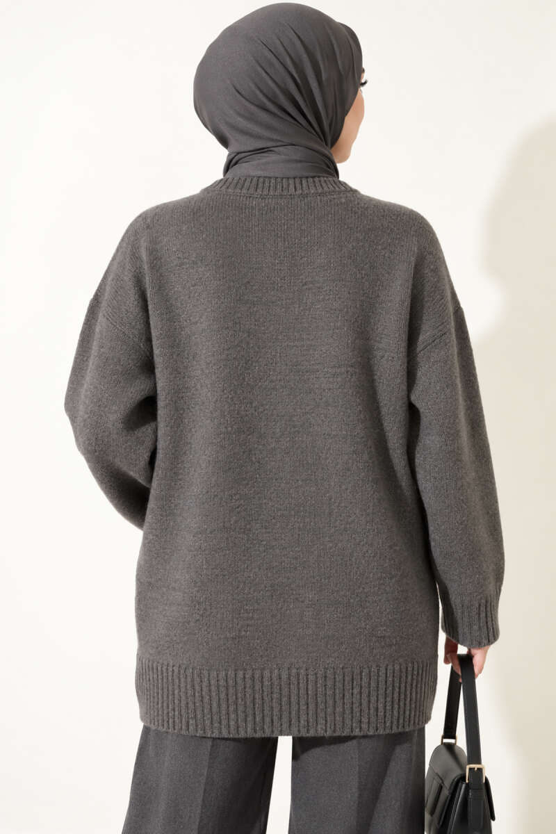 Oversized Ribbed Knit Tunic - Khaki