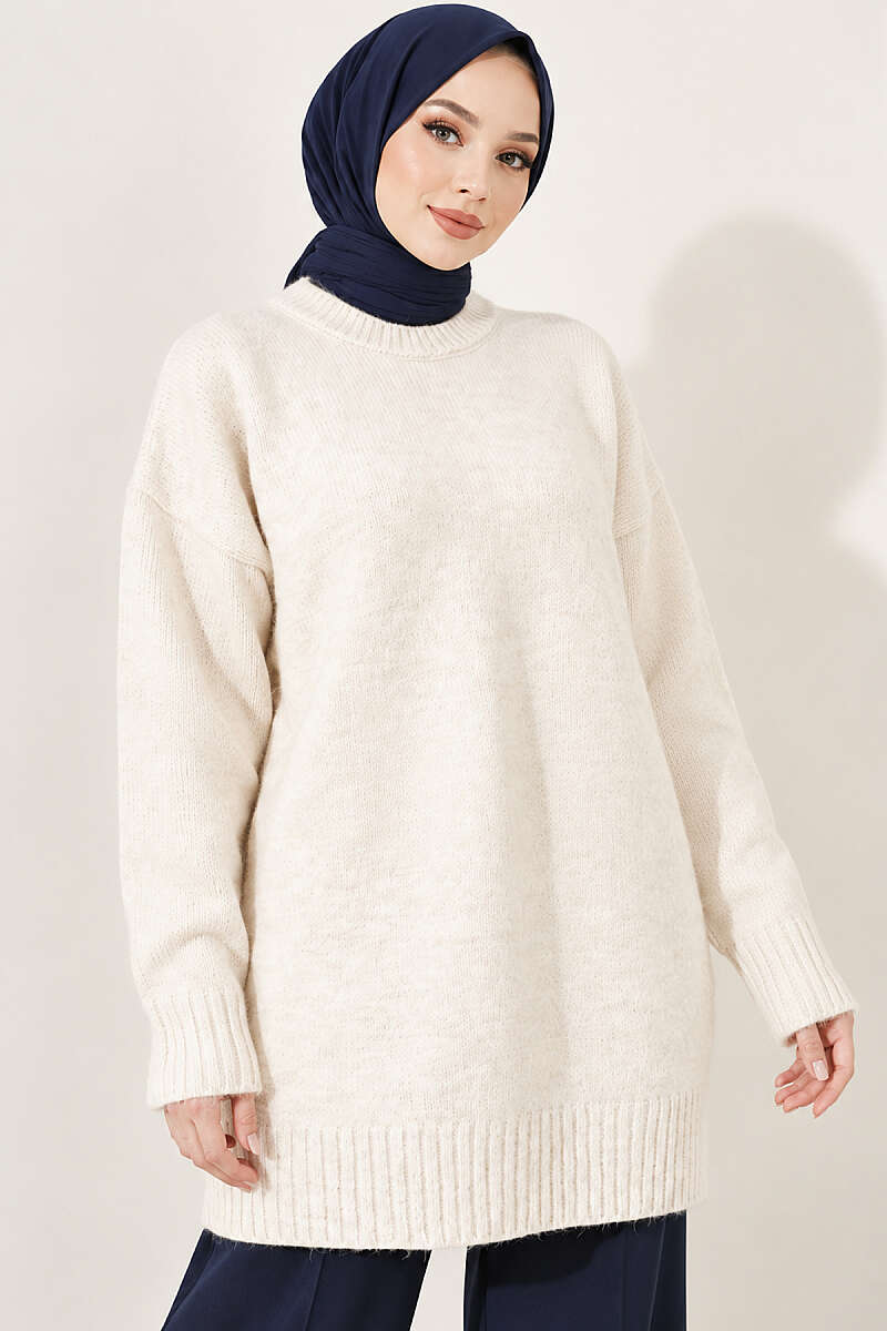 Oversized Ribbed Knit Tunic - Stone