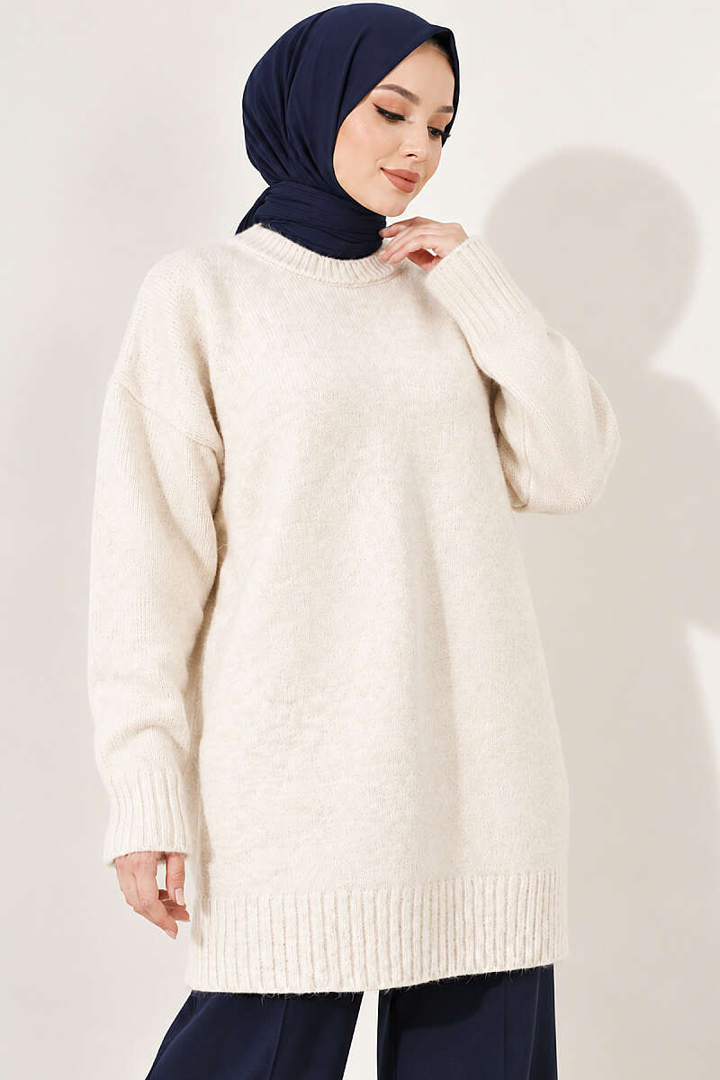 Oversized Ribbed Knit Tunic - Stone