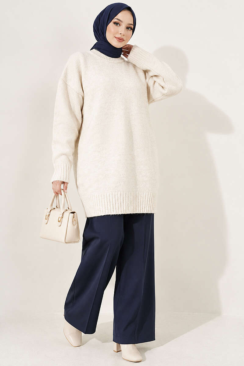 Oversized Ribbed Knit Tunic - Stone