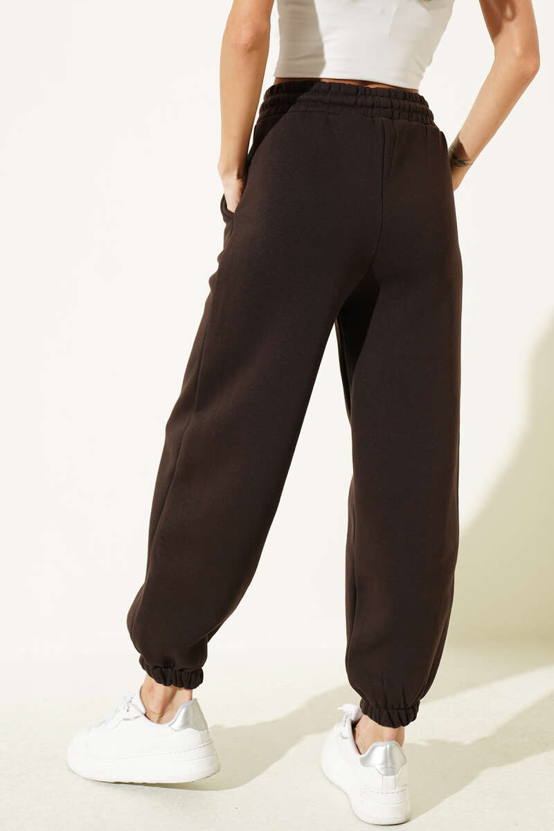 Fleece-Lined Trousers with Elastic Waist and Hem - Brown