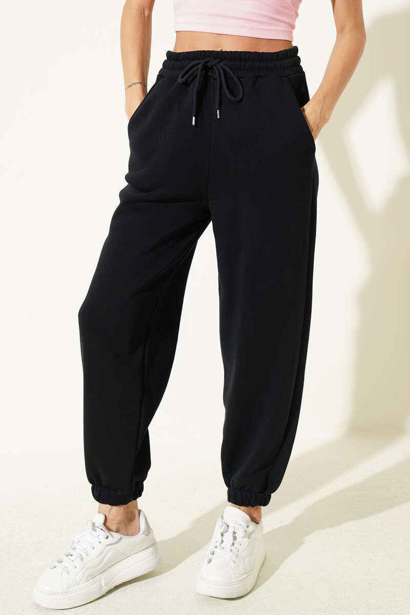 Fleece-Lined Trousers with Elastic Waist and Hem - Navy