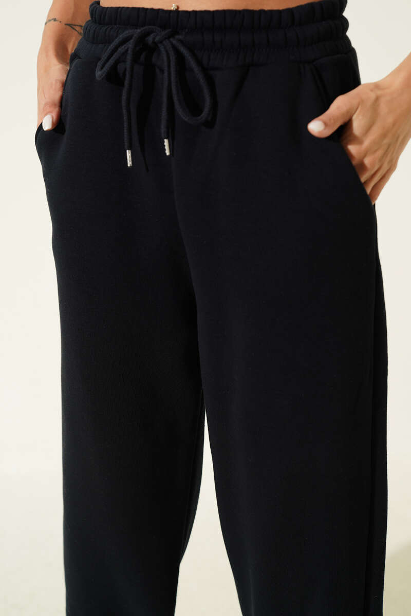 Fleece-Lined Trousers with Elastic Waist and Hem - Navy