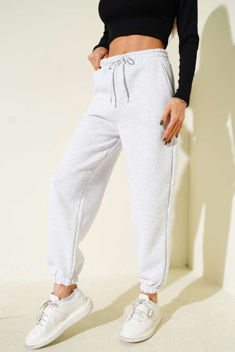 Fleece-Lined Trousers with Elastic Waist and Hem - Heather Grey