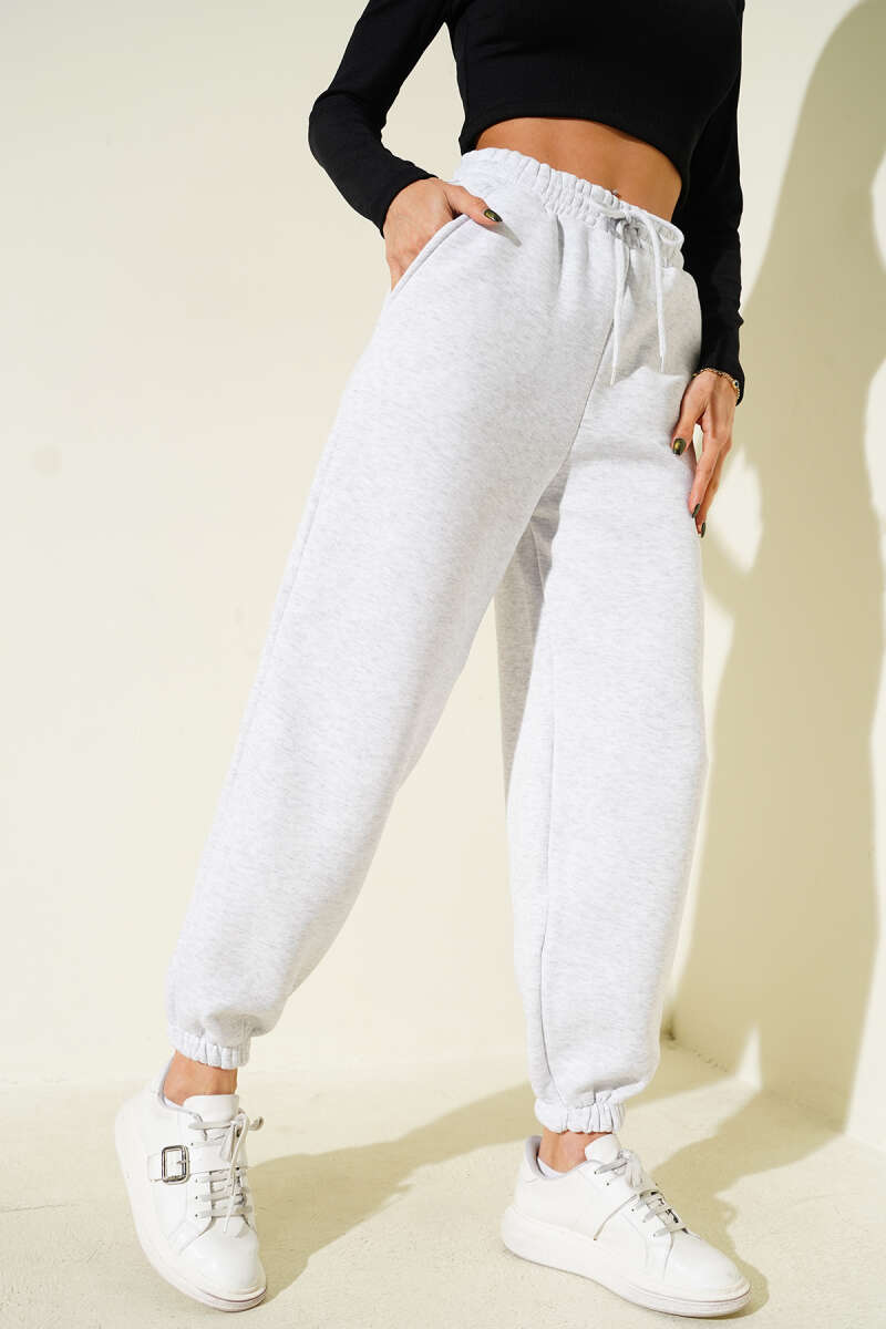 Fleece-Lined Trousers with Elastic Waist and Hem - Heather Grey