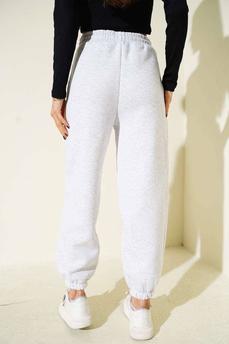 Fleece-Lined Trousers with Elastic Waist and Hem - Heather Grey