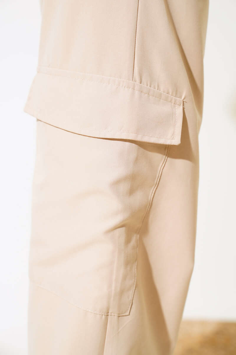 Cargo Pants with Elastic Hem - Beige