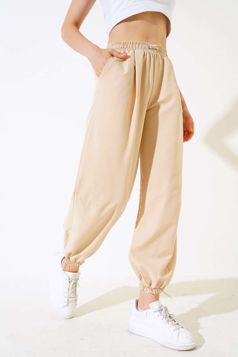 Pants with Elastic Hem - Latte