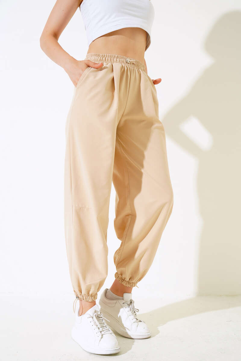 Pants with Elastic Hem - Latte