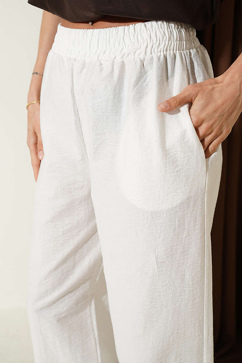 Parachute Jogger Pants with Elastic Hem - White