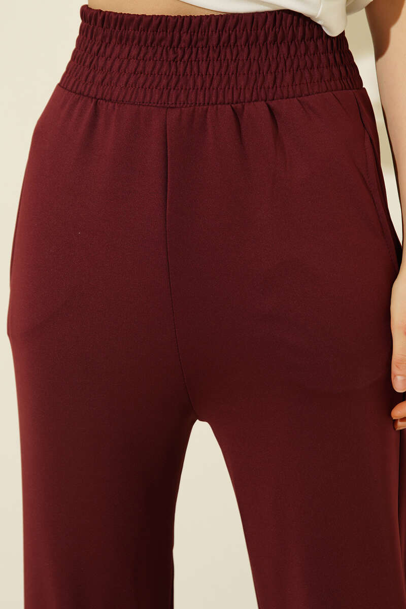 Scuba Pants with Hem Darts and Elastic Waist - Burgundy