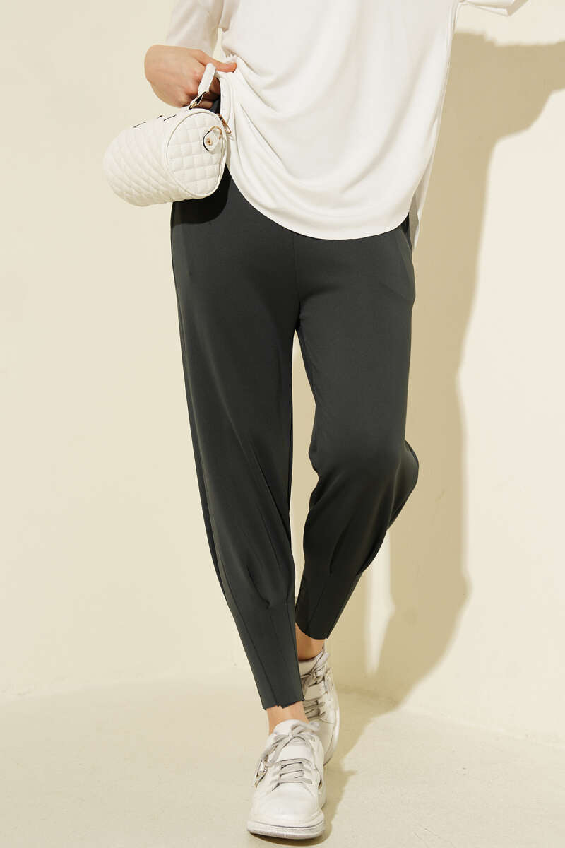 Scuba Pants with Hem Darts and Elastic Waist - Smoke Grey