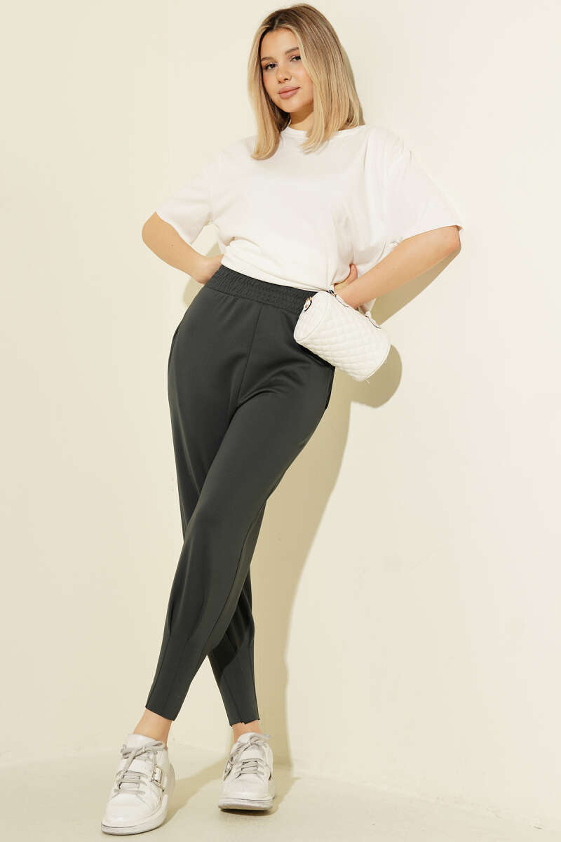 Scuba Pants with Hem Darts and Elastic Waist - Smoke Grey