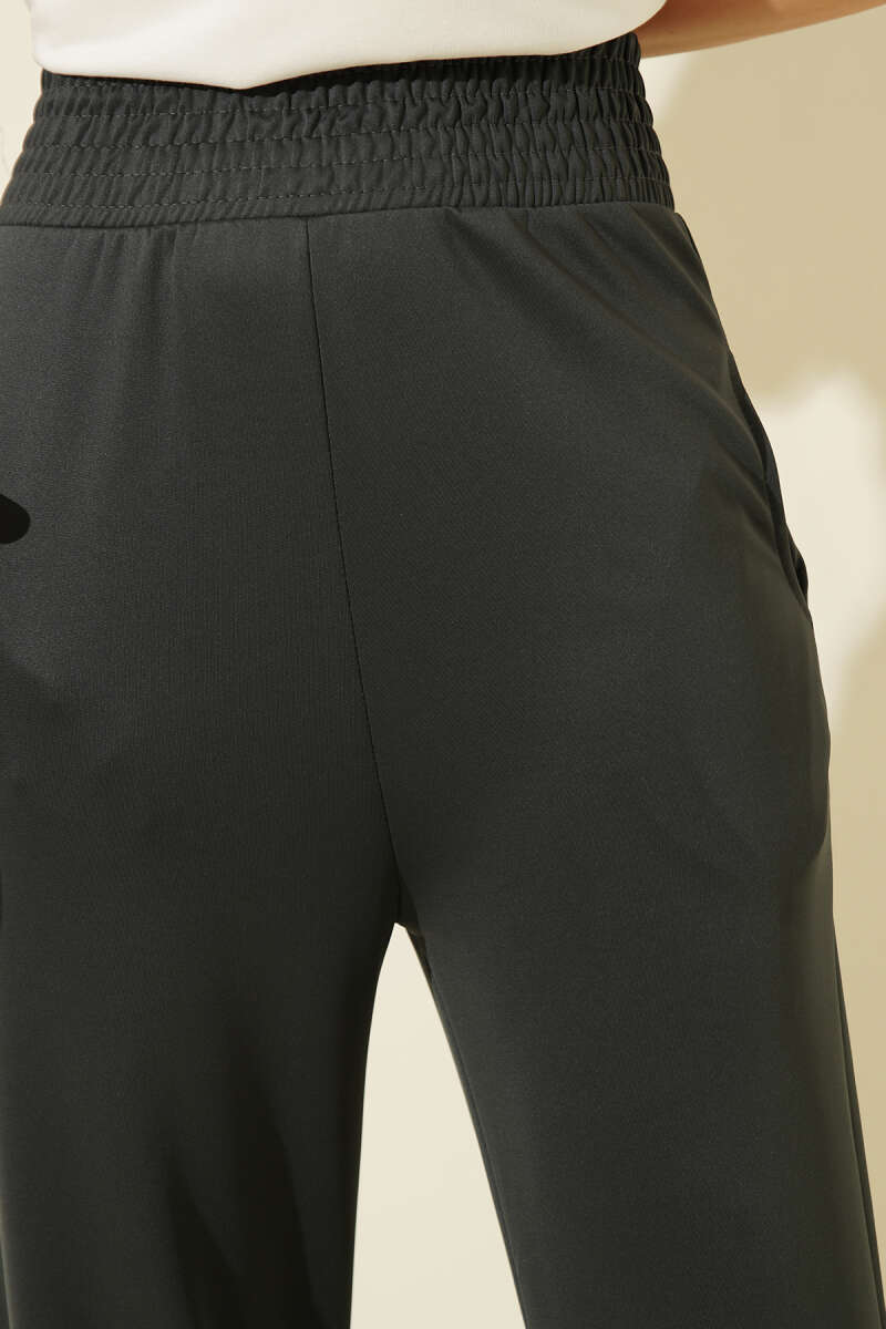 Scuba Pants with Hem Darts and Elastic Waist - Smoke Grey