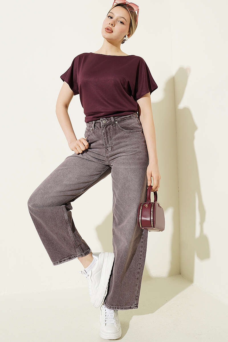 Baggy Pants with Tasselled Hem - Brown
