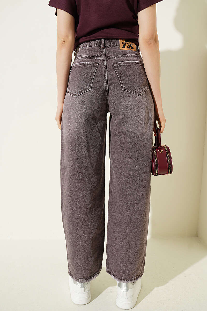 Baggy Pants with Tasselled Hem - Brown