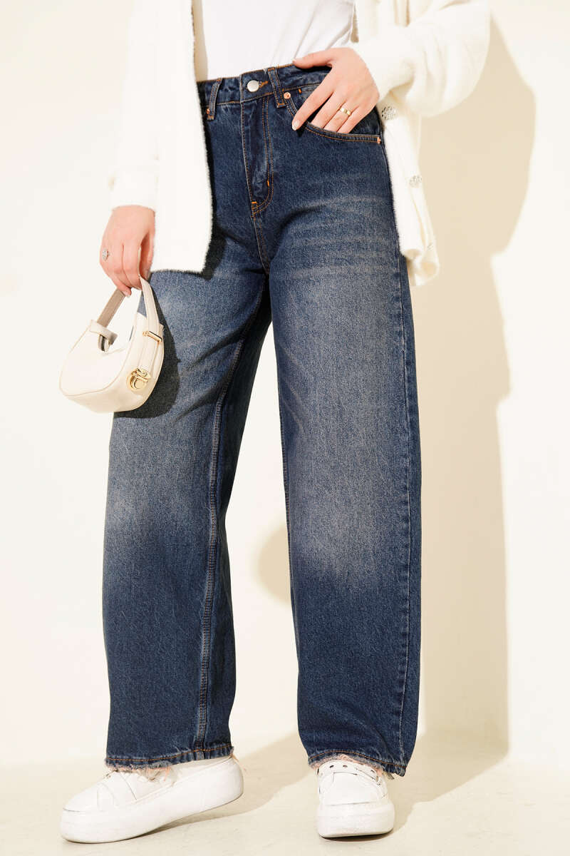 Baggy Pants with Tasselled Hem - Dark Blue