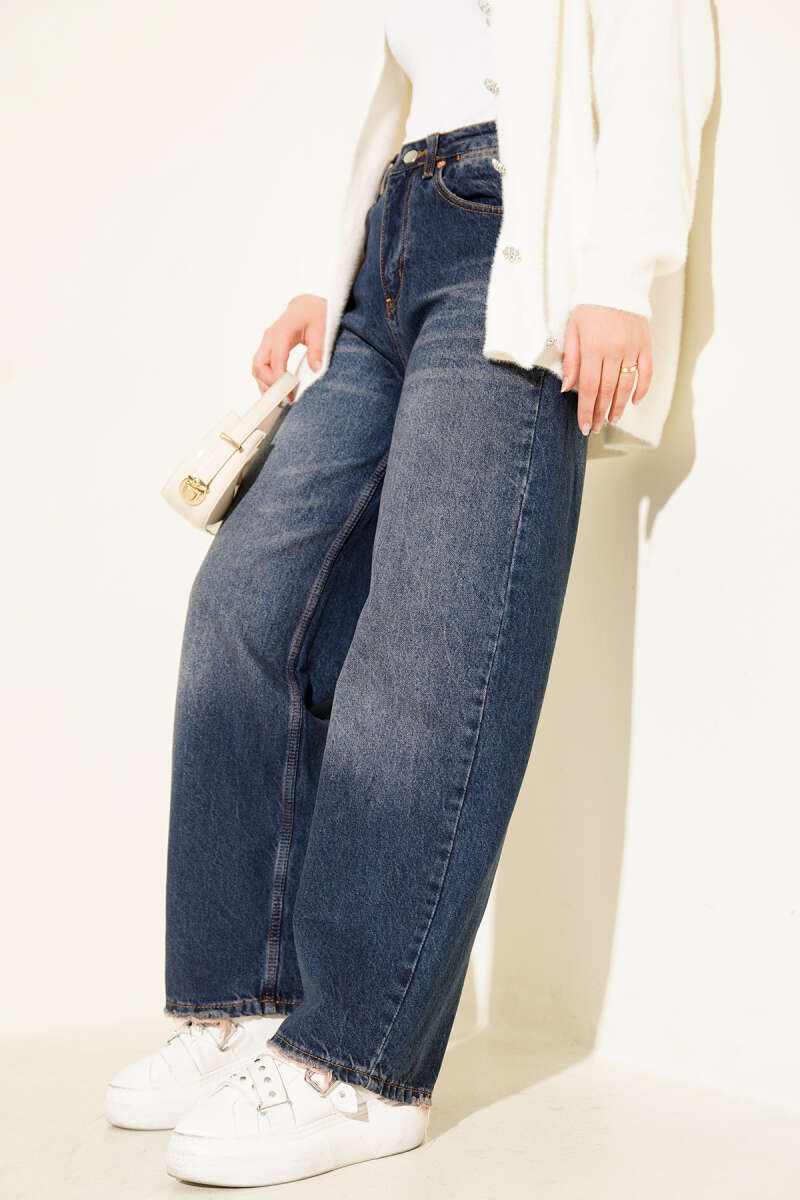 Baggy Pants with Tasselled Hem - Dark Blue