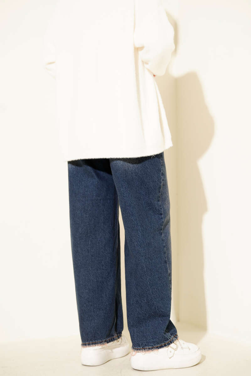 Baggy Pants with Tasselled Hem - Dark Blue