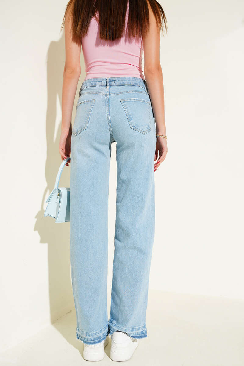 Jeans with Tassel Hem Detail - Light Blue