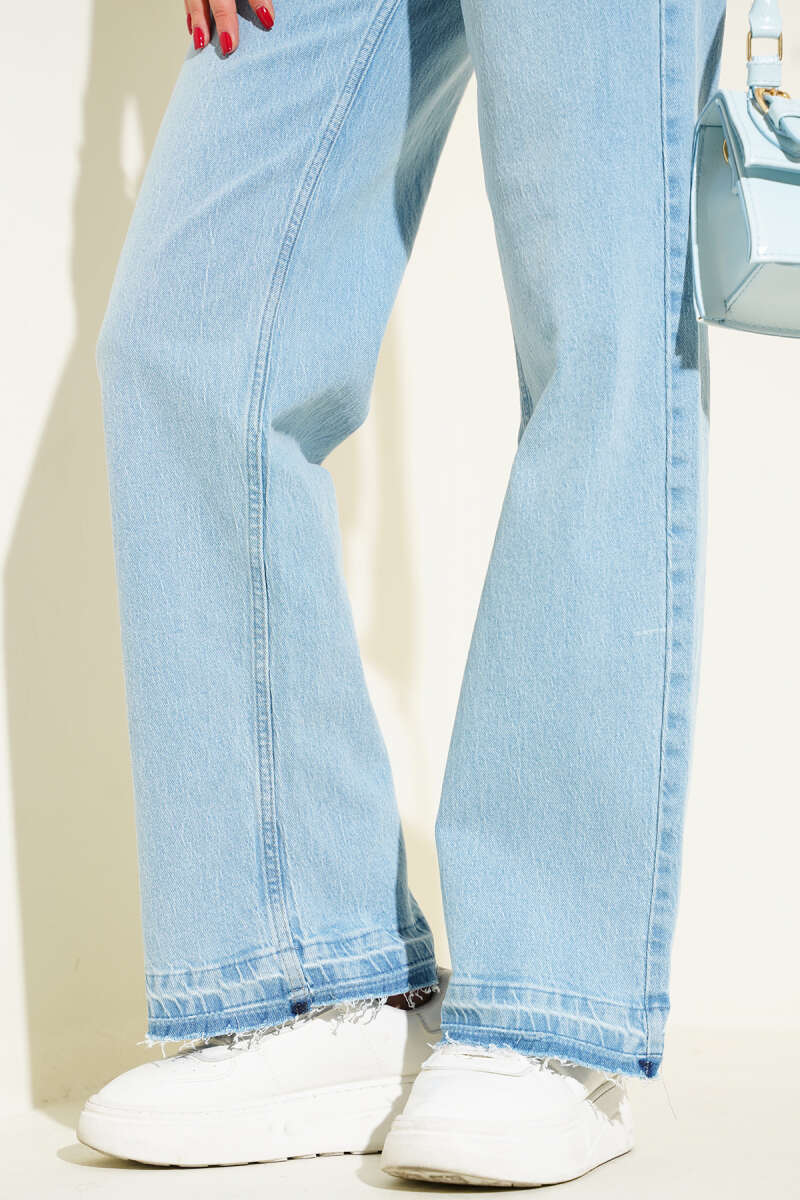 Jeans with Tassel Hem Detail - Light Blue