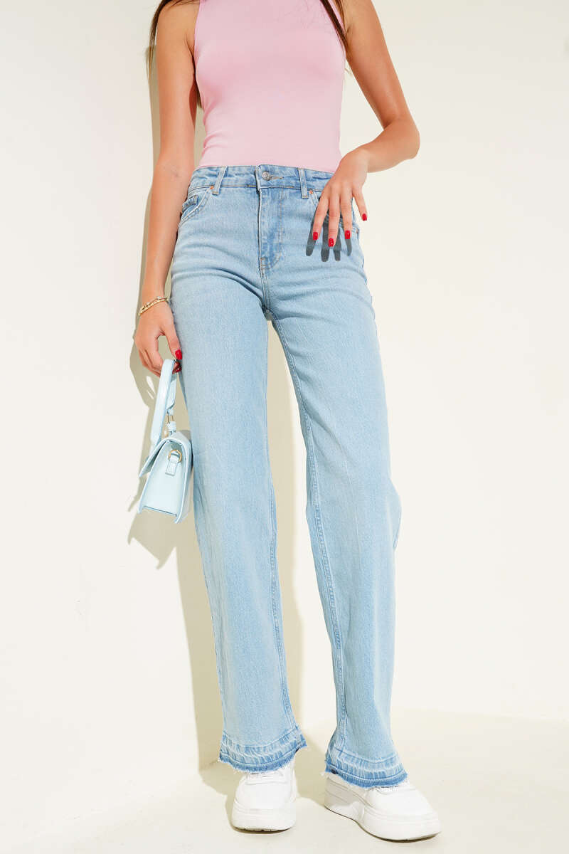 Jeans with Tassel Hem Detail - Light Blue