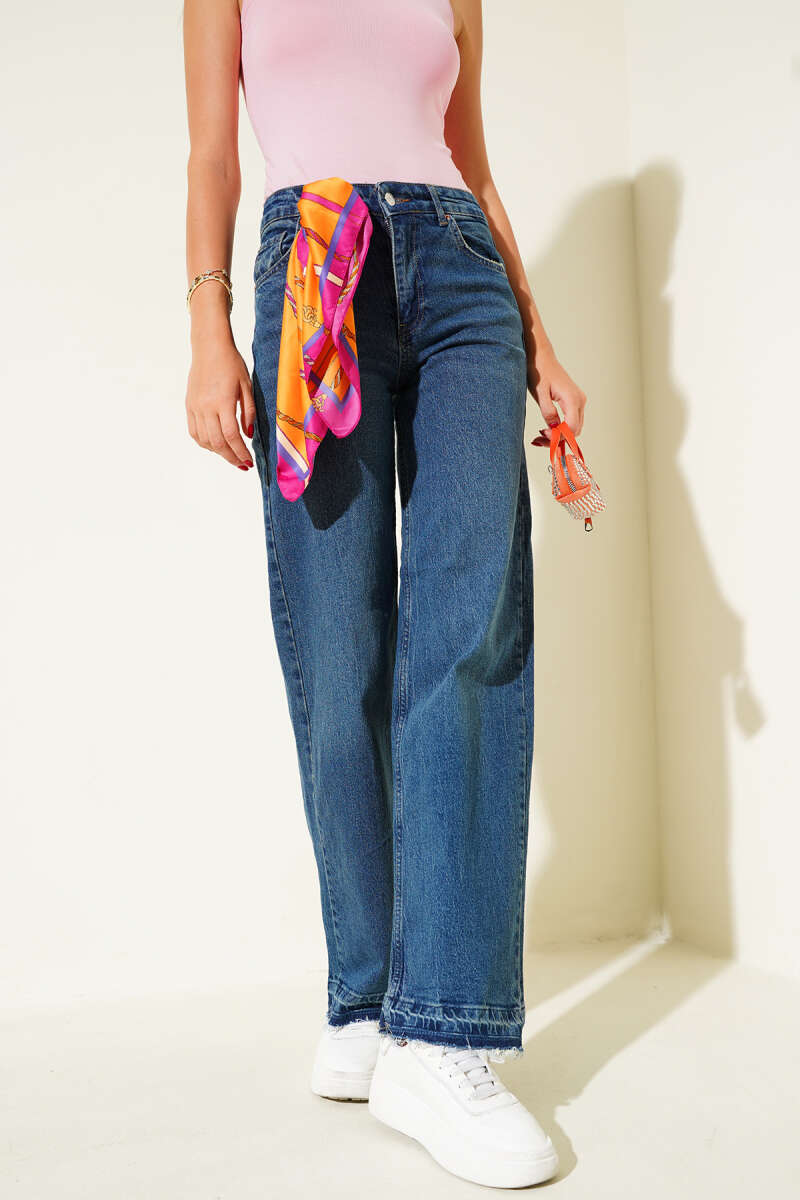 Jeans with Tassel Hem Detail - Blue