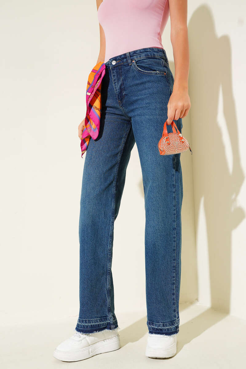 Jeans with Tassel Hem Detail - Blue