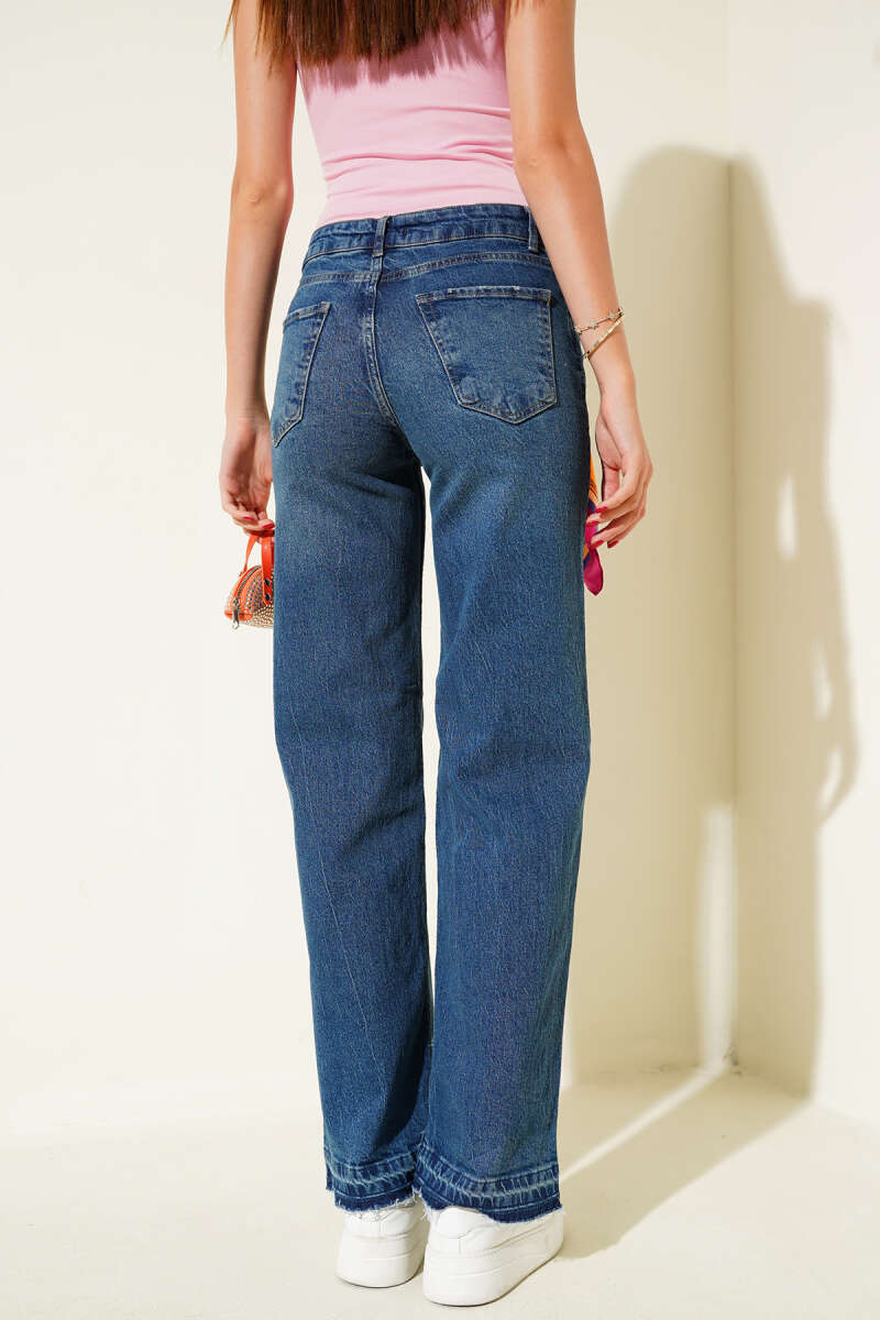 Jeans with Tassel Hem Detail - Blue