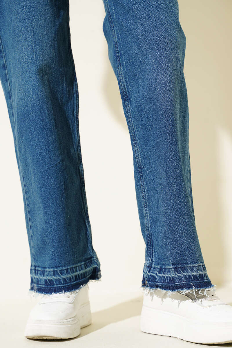 Jeans with Tassel Hem Detail - Blue