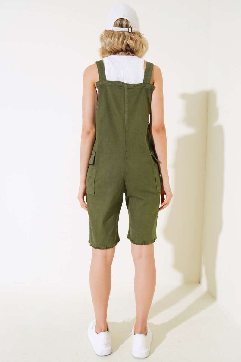 Short Dungarees with Tasselled Hem - Khaki