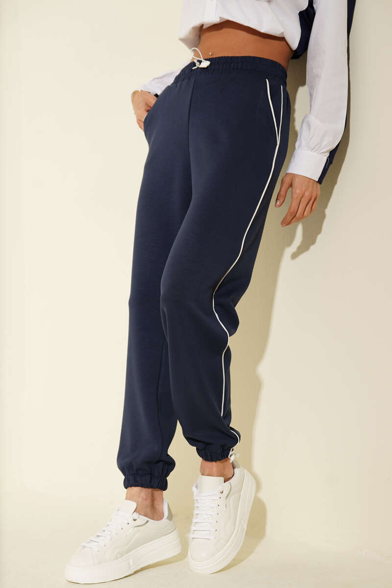 Loycha Pants with Elastic Waist and Hem - Navy
