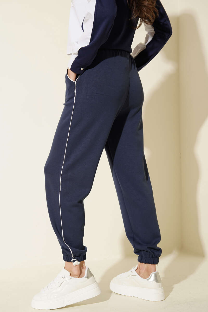 Loycha Pants with Elastic Waist and Hem - Navy
