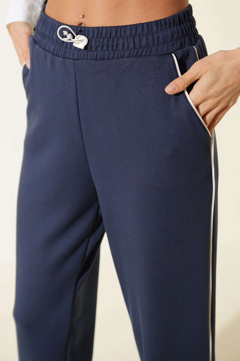 Loycha Pants with Elastic Waist and Hem - Navy