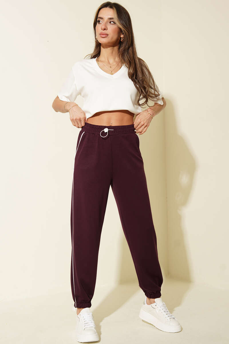 Loycha Pants with Elastic Waist and Hem - Plum