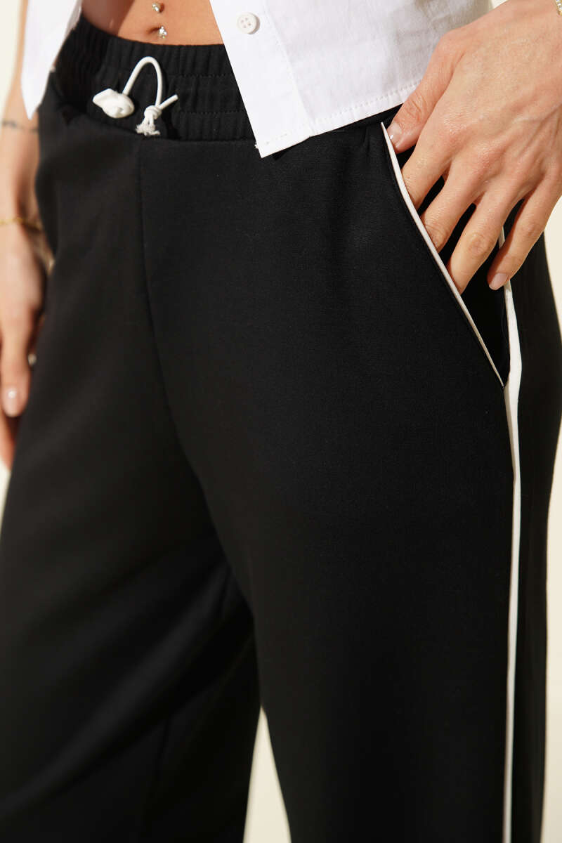 Loycha Pants with Elastic Waist and Hem - Black