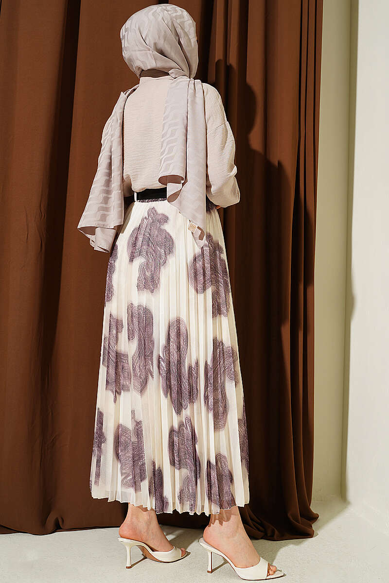 Paisley Pleated Chiffon Skirt - Plum