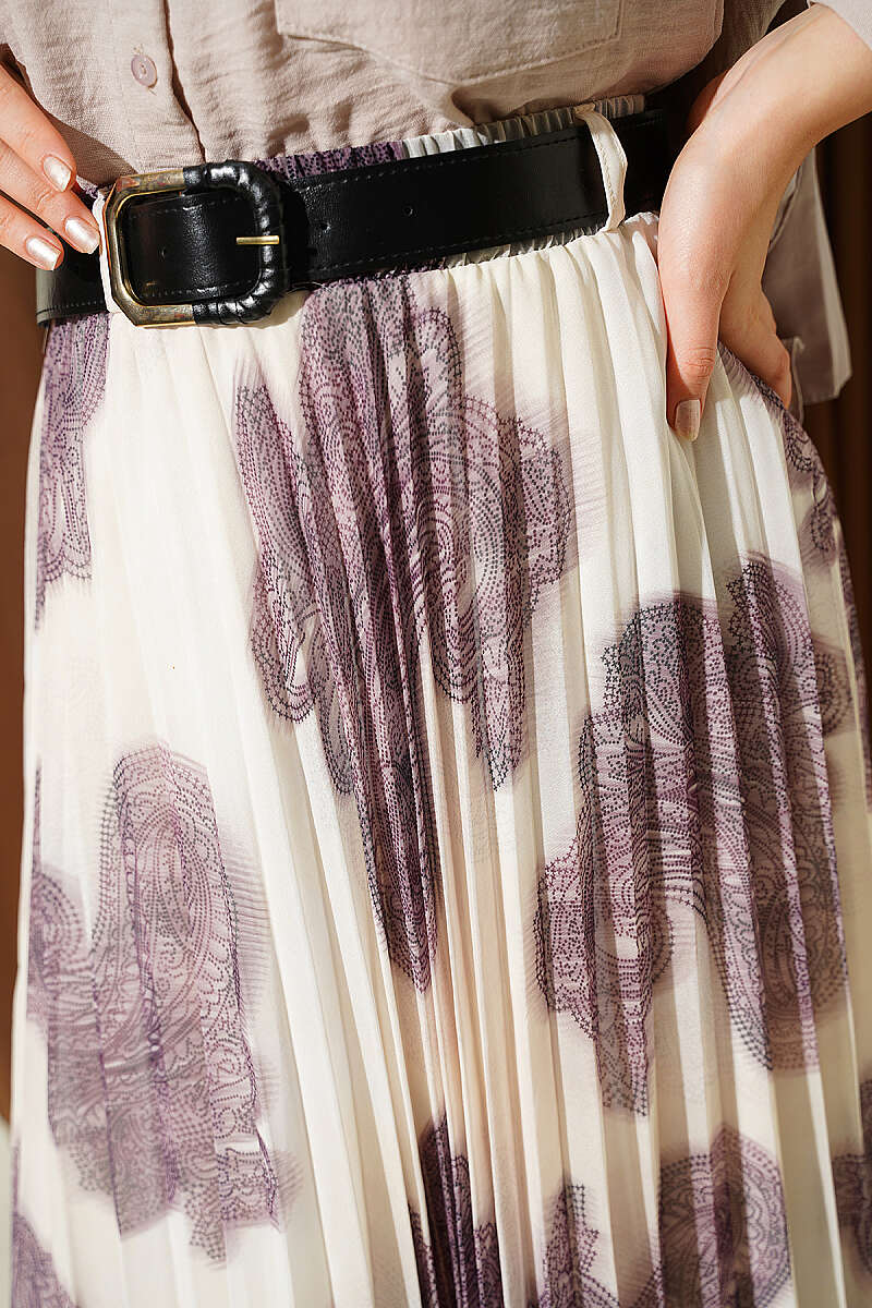 Paisley Pleated Chiffon Skirt - Plum