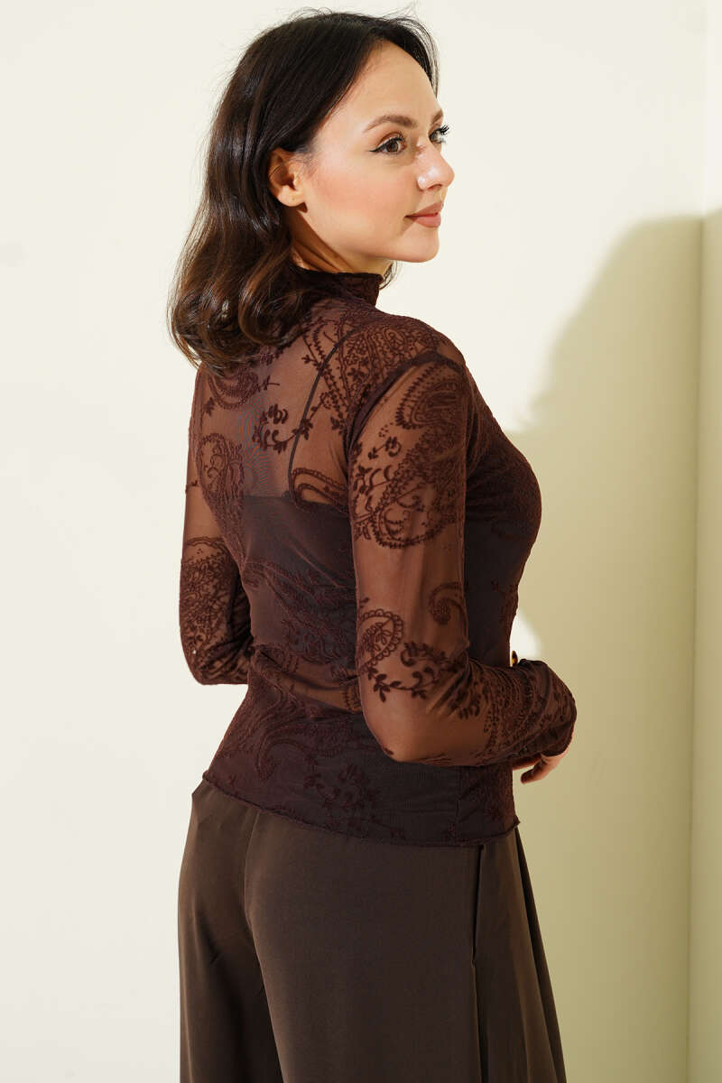 Paisley Tulle Blouse - Dark Brown