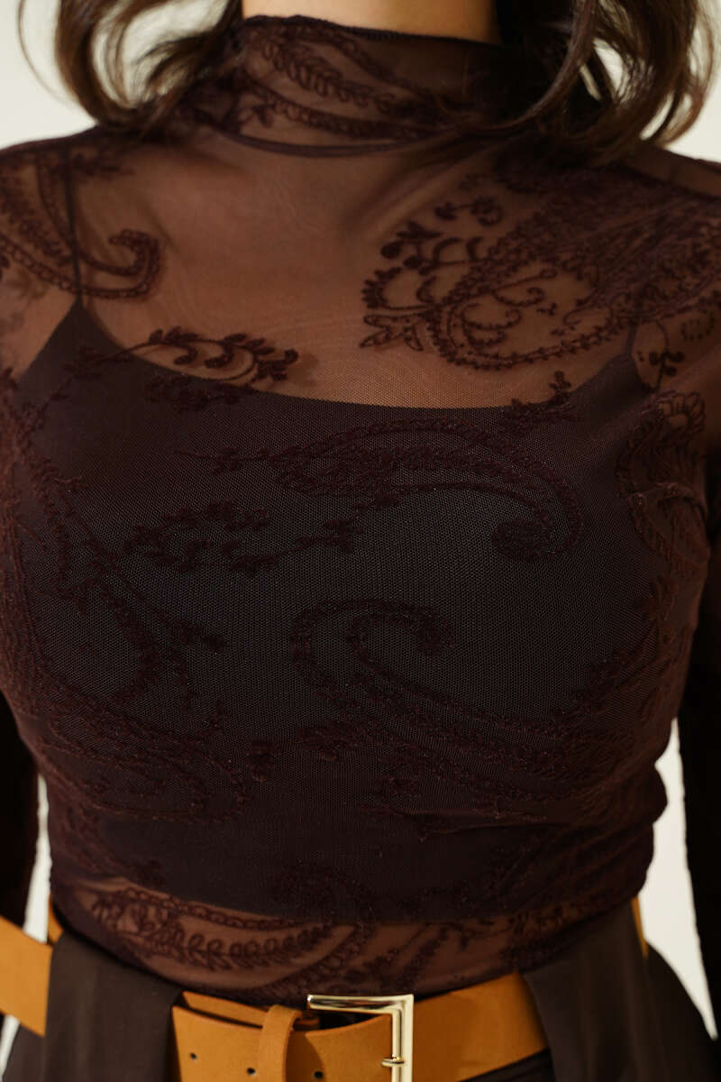 Paisley Tulle Blouse - Dark Brown