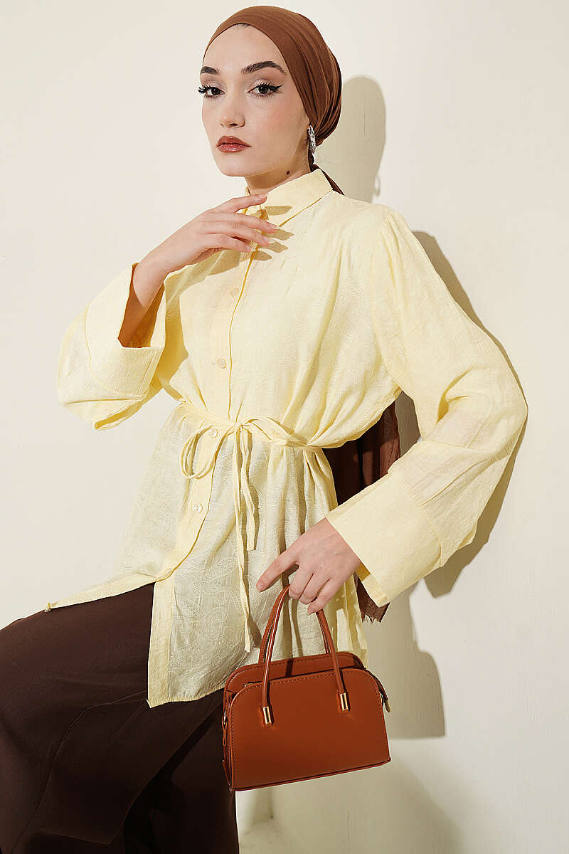 Paisley Shirt with Tie Belt - Yellow