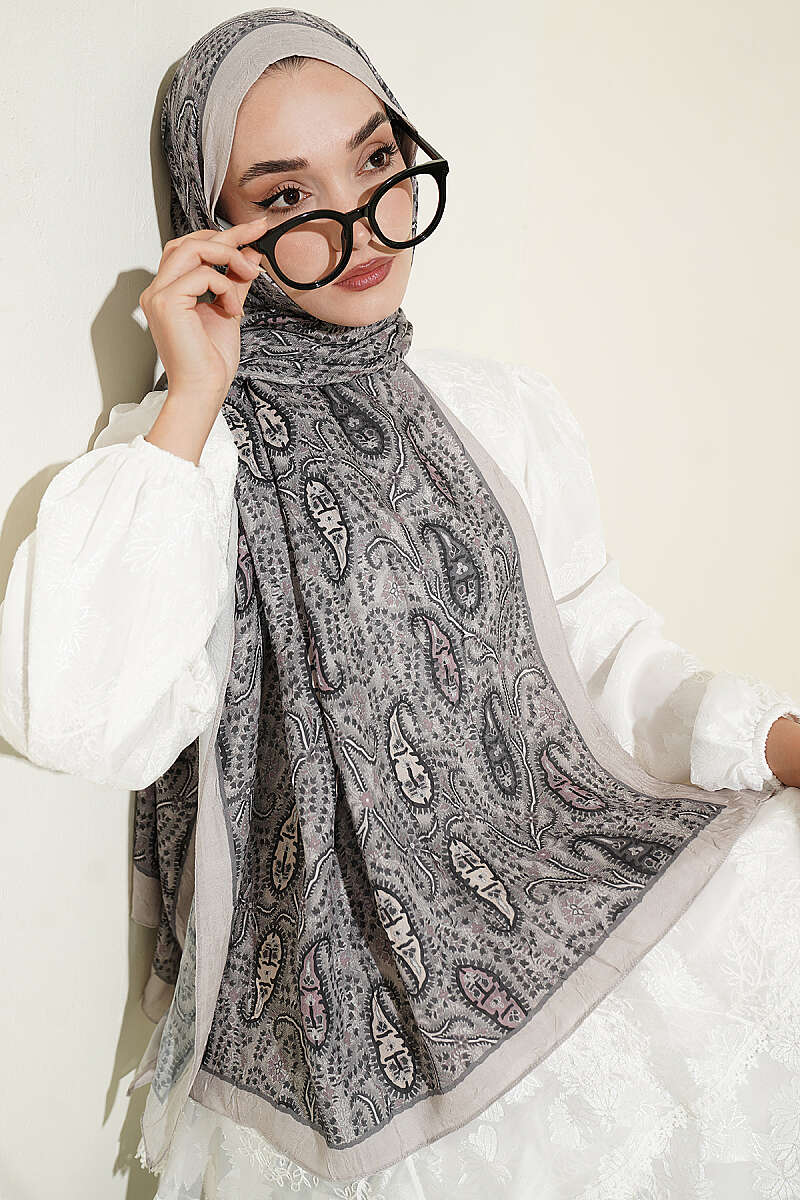 Paisley Modal Crinkle Shawl - Beige