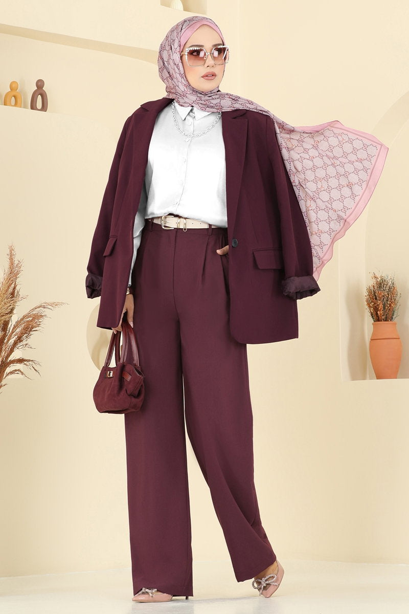 Woven Palazzo Trousers - Burgundy