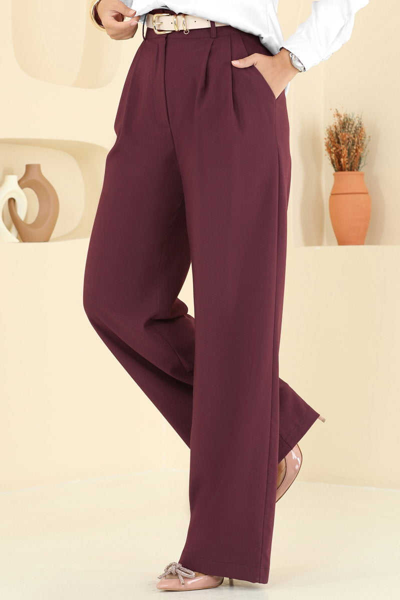 Woven Palazzo Trousers - Burgundy