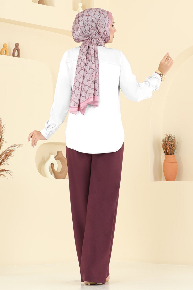 Woven Palazzo Trousers - Burgundy