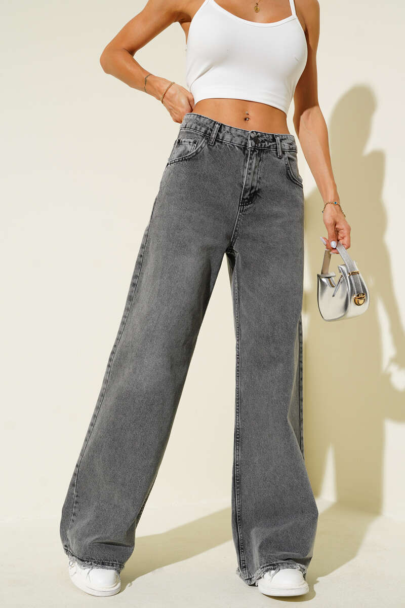 Wide-Leg Denim Palazzo Pants - Smoke Grey